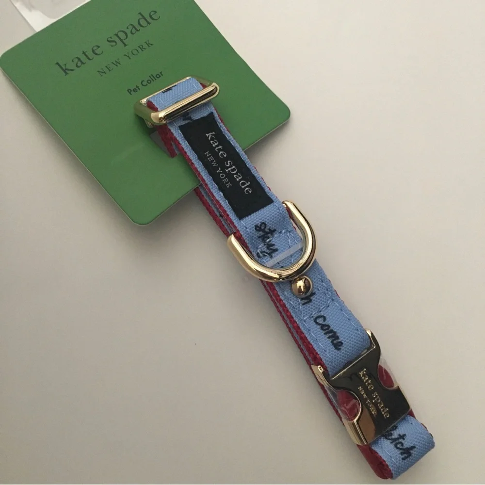 Kate Spade (S/M) Blue Dog Collar Gold Tone Hardware NEW - Raining Cats and Dogs